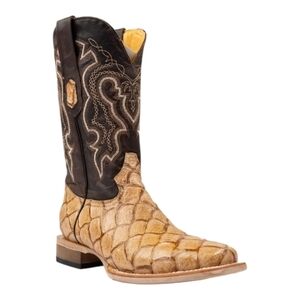 Men's Two-Tone Western Leather Cowboy Boot - Tan and Dark Brown